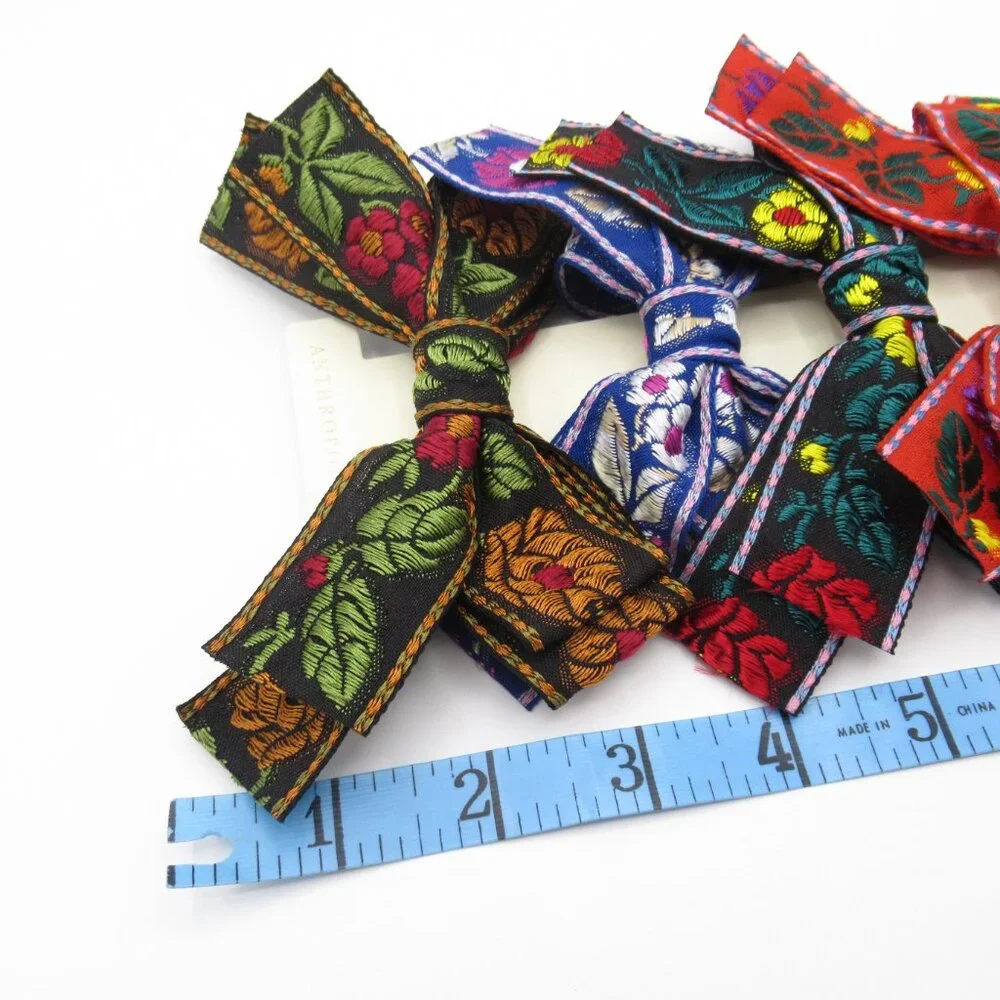 Anthropologie Floral Ribbon Hair Bow Clips, Set of 4